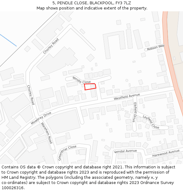 5, PENDLE CLOSE, BLACKPOOL, FY3 7LZ: Location map and indicative extent of plot