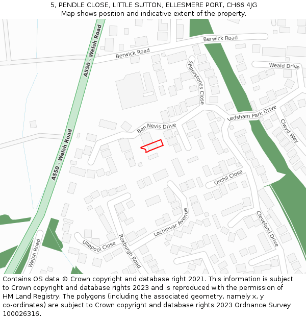 5, PENDLE CLOSE, LITTLE SUTTON, ELLESMERE PORT, CH66 4JG: Location map and indicative extent of plot