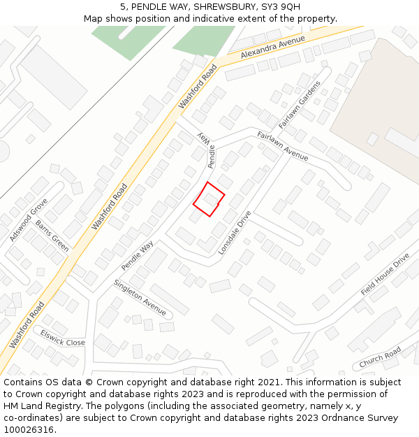 5, PENDLE WAY, SHREWSBURY, SY3 9QH: Location map and indicative extent of plot