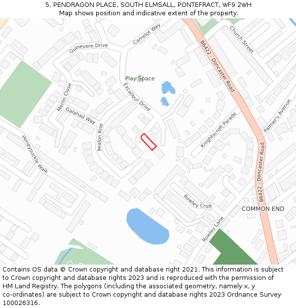 5, PENDRAGON PLACE, SOUTH ELMSALL, PONTEFRACT, WF9 2WH: Location map and indicative extent of plot