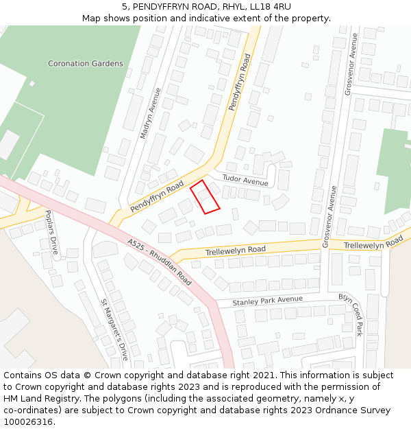 5, PENDYFFRYN ROAD, RHYL, LL18 4RU: Location map and indicative extent of plot