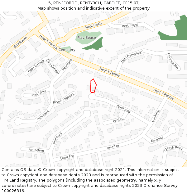 5, PENFFORDD, PENTYRCH, CARDIFF, CF15 9TJ: Location map and indicative extent of plot