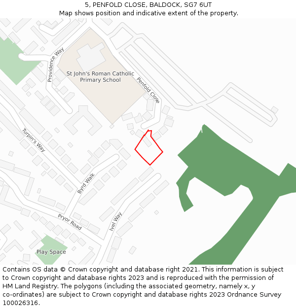 5, PENFOLD CLOSE, BALDOCK, SG7 6UT: Location map and indicative extent of plot