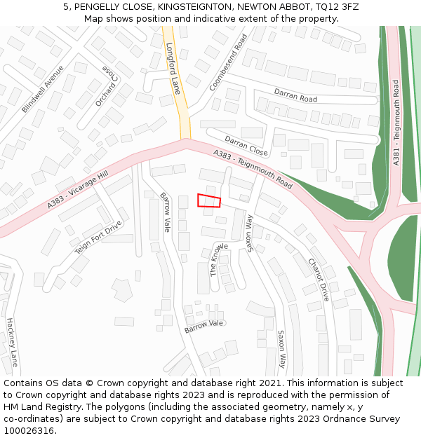 5, PENGELLY CLOSE, KINGSTEIGNTON, NEWTON ABBOT, TQ12 3FZ: Location map and indicative extent of plot