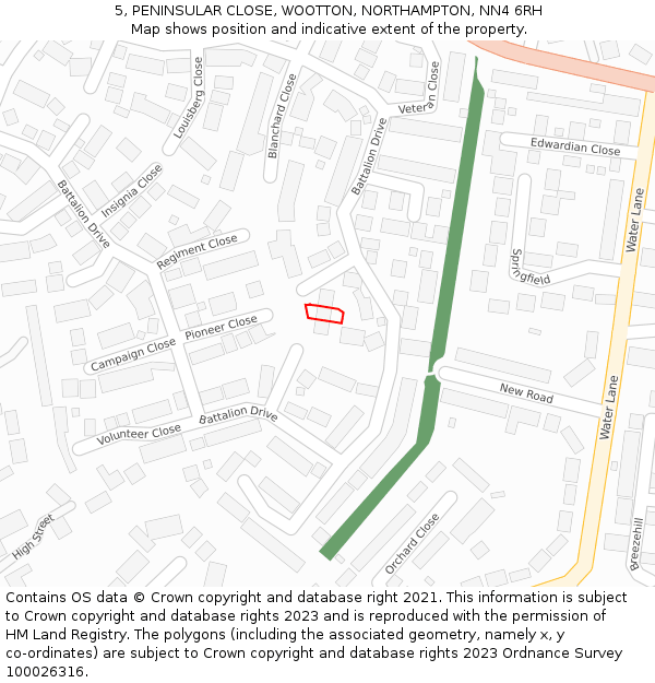 5, PENINSULAR CLOSE, WOOTTON, NORTHAMPTON, NN4 6RH: Location map and indicative extent of plot