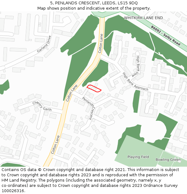 5, PENLANDS CRESCENT, LEEDS, LS15 9DQ: Location map and indicative extent of plot