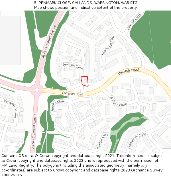 5, PENMARK CLOSE, CALLANDS, WARRINGTON, WA5 9TG: Location map and indicative extent of plot