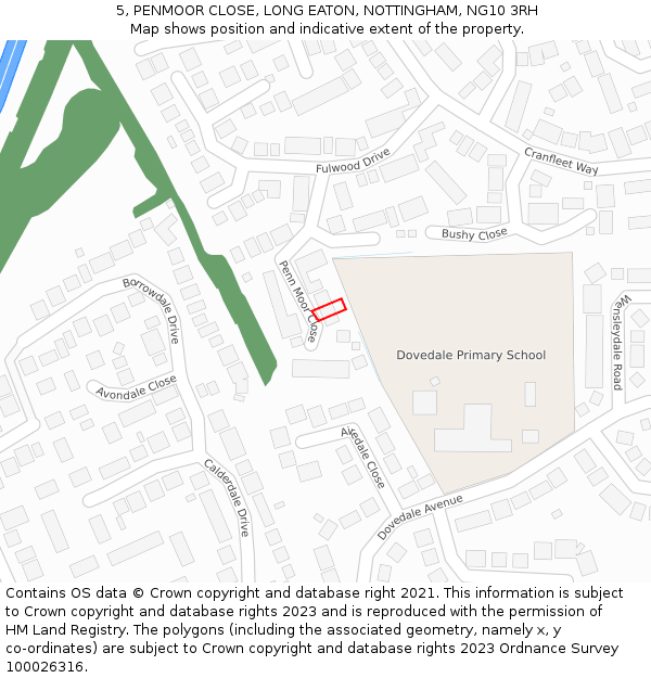 5, PENMOOR CLOSE, LONG EATON, NOTTINGHAM, NG10 3RH: Location map and indicative extent of plot