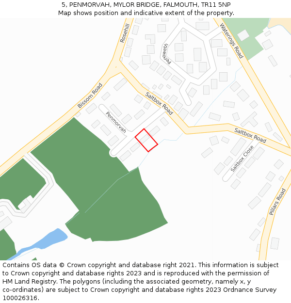5, PENMORVAH, MYLOR BRIDGE, FALMOUTH, TR11 5NP: Location map and indicative extent of plot