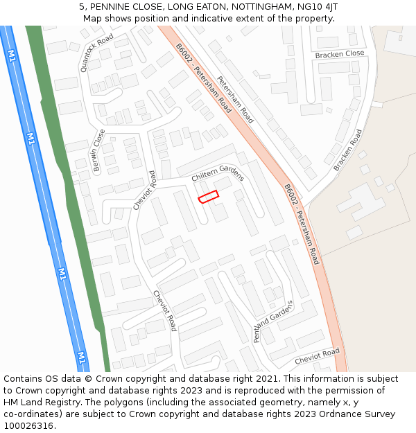 5, PENNINE CLOSE, LONG EATON, NOTTINGHAM, NG10 4JT: Location map and indicative extent of plot