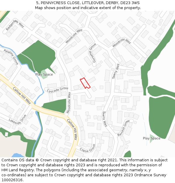 5, PENNYCRESS CLOSE, LITTLEOVER, DERBY, DE23 3WS: Location map and indicative extent of plot