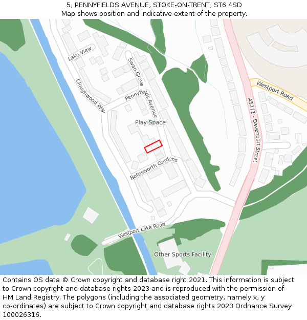 5, PENNYFIELDS AVENUE, STOKE-ON-TRENT, ST6 4SD: Location map and indicative extent of plot