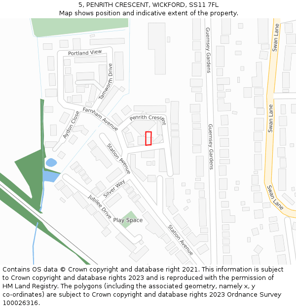 5, PENRITH CRESCENT, WICKFORD, SS11 7FL: Location map and indicative extent of plot