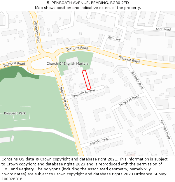 5, PENROATH AVENUE, READING, RG30 2ED: Location map and indicative extent of plot