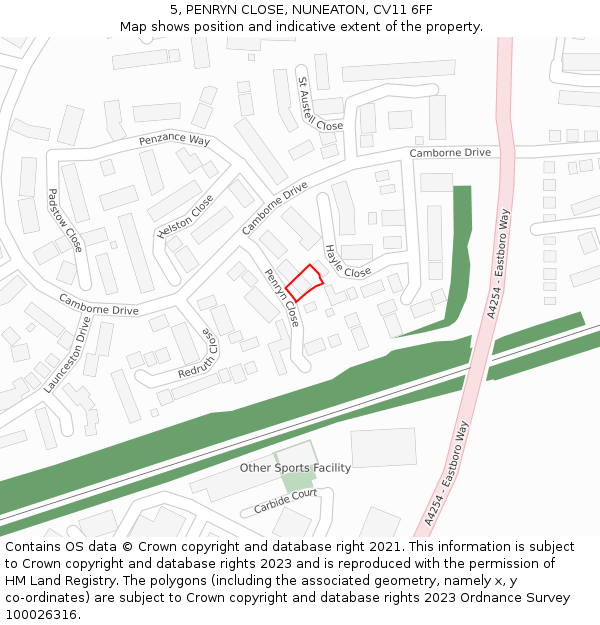 5, PENRYN CLOSE, NUNEATON, CV11 6FF: Location map and indicative extent of plot