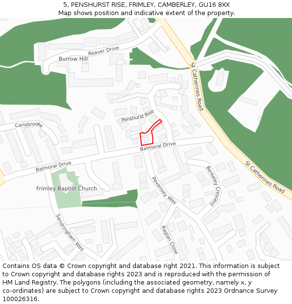 5, PENSHURST RISE, FRIMLEY, CAMBERLEY, GU16 8XX: Location map and indicative extent of plot