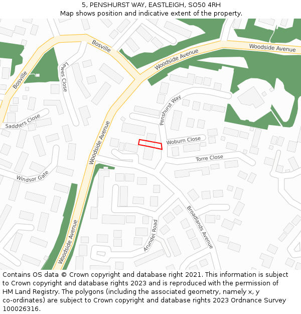 5, PENSHURST WAY, EASTLEIGH, SO50 4RH: Location map and indicative extent of plot