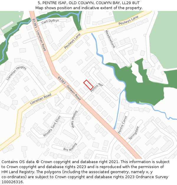 5, PENTRE ISAF, OLD COLWYN, COLWYN BAY, LL29 8UT: Location map and indicative extent of plot