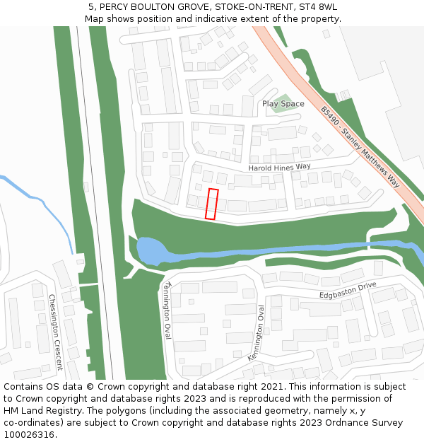 5, PERCY BOULTON GROVE, STOKE-ON-TRENT, ST4 8WL: Location map and indicative extent of plot