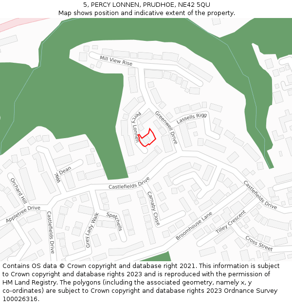 5, PERCY LONNEN, PRUDHOE, NE42 5QU: Location map and indicative extent of plot