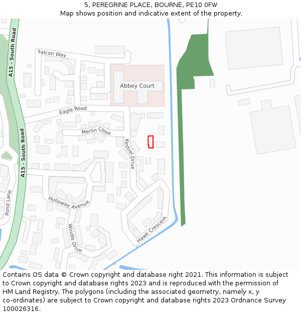 5, PEREGRINE PLACE, BOURNE, PE10 0FW: Location map and indicative extent of plot