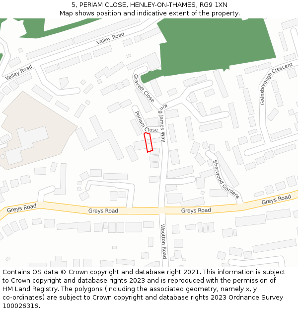 5, PERIAM CLOSE, HENLEY-ON-THAMES, RG9 1XN: Location map and indicative extent of plot