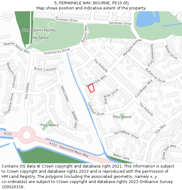 5, PERIWINKLE WAY, BOURNE, PE10 0FJ: Location map and indicative extent of plot