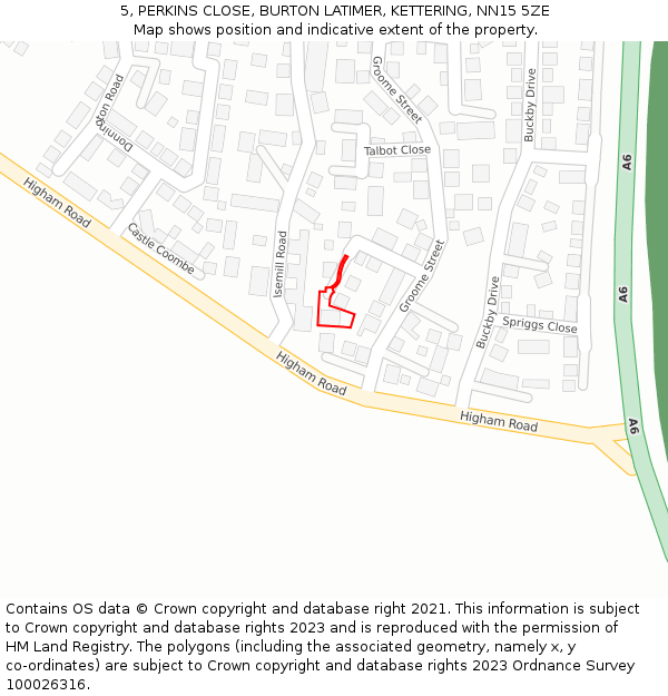 5, PERKINS CLOSE, BURTON LATIMER, KETTERING, NN15 5ZE: Location map and indicative extent of plot