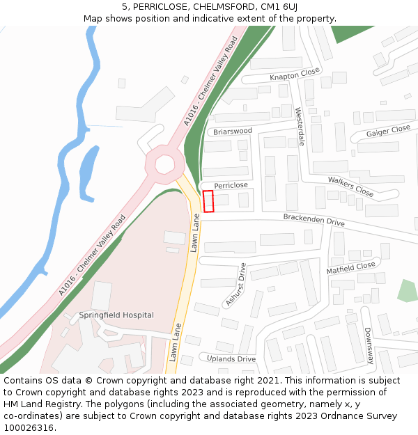 5, PERRICLOSE, CHELMSFORD, CM1 6UJ: Location map and indicative extent of plot