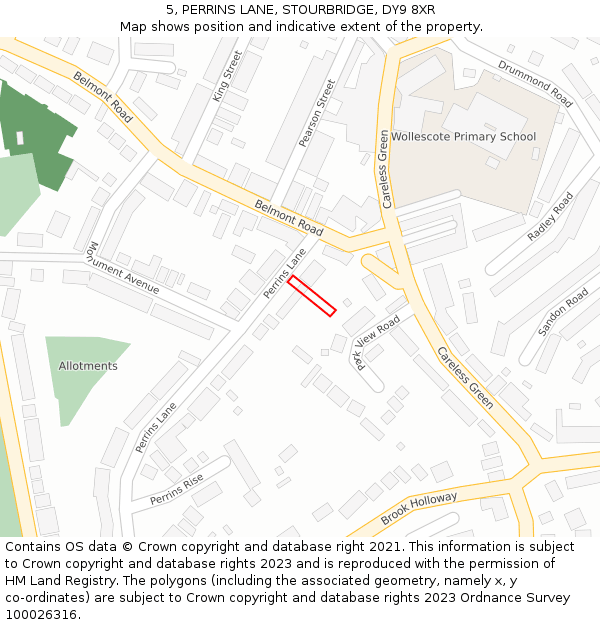 5, PERRINS LANE, STOURBRIDGE, DY9 8XR: Location map and indicative extent of plot