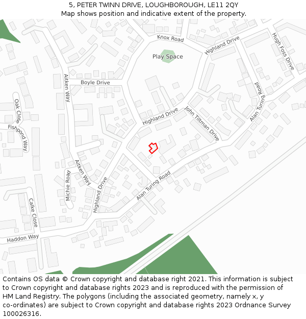 5, PETER TWINN DRIVE, LOUGHBOROUGH, LE11 2QY: Location map and indicative extent of plot