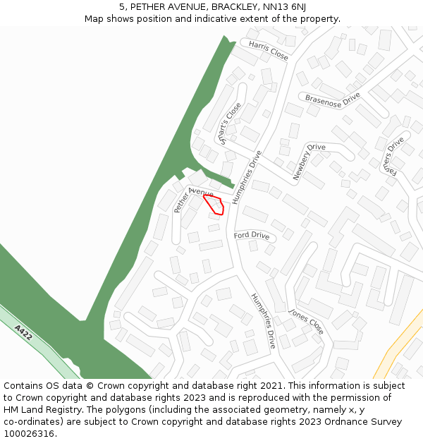 5, PETHER AVENUE, BRACKLEY, NN13 6NJ: Location map and indicative extent of plot