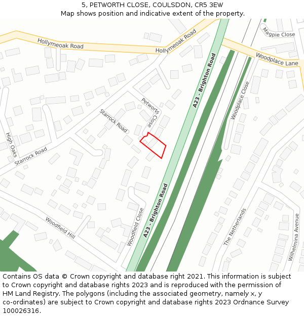 5, PETWORTH CLOSE, COULSDON, CR5 3EW: Location map and indicative extent of plot