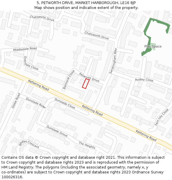 5, PETWORTH DRIVE, MARKET HARBOROUGH, LE16 8JP: Location map and indicative extent of plot