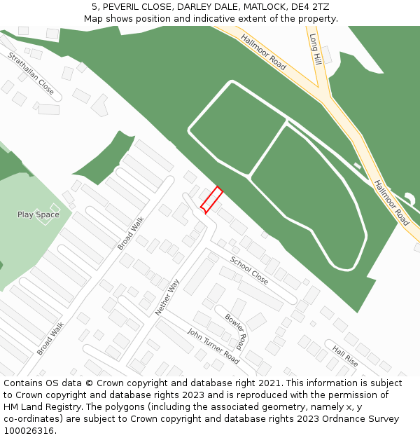 5, PEVERIL CLOSE, DARLEY DALE, MATLOCK, DE4 2TZ: Location map and indicative extent of plot