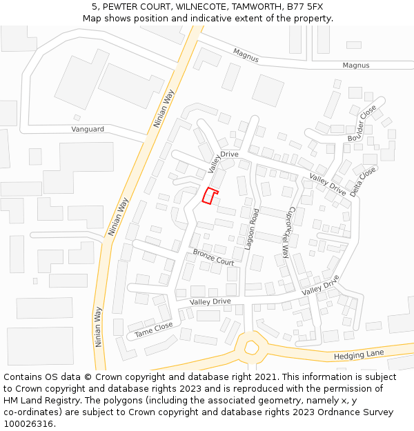 5, PEWTER COURT, WILNECOTE, TAMWORTH, B77 5FX: Location map and indicative extent of plot