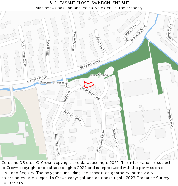 5, PHEASANT CLOSE, SWINDON, SN3 5HT: Location map and indicative extent of plot