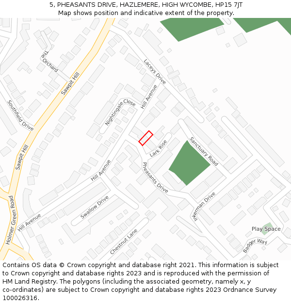 5, PHEASANTS DRIVE, HAZLEMERE, HIGH WYCOMBE, HP15 7JT: Location map and indicative extent of plot