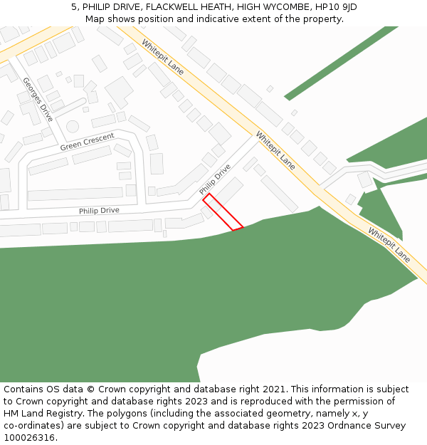 5, PHILIP DRIVE, FLACKWELL HEATH, HIGH WYCOMBE, HP10 9JD: Location map and indicative extent of plot