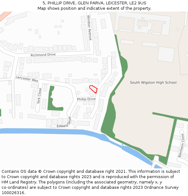 5, PHILLIP DRIVE, GLEN PARVA, LEICESTER, LE2 9US: Location map and indicative extent of plot