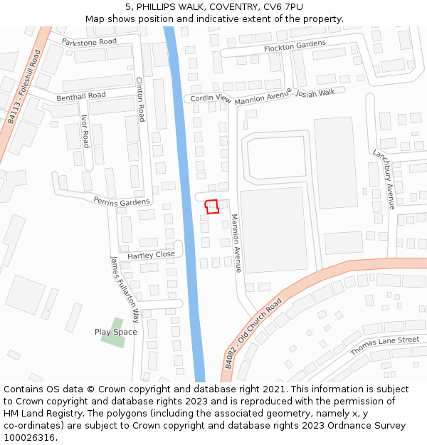 5, PHILLIPS WALK, COVENTRY, CV6 7PU: Location map and indicative extent of plot