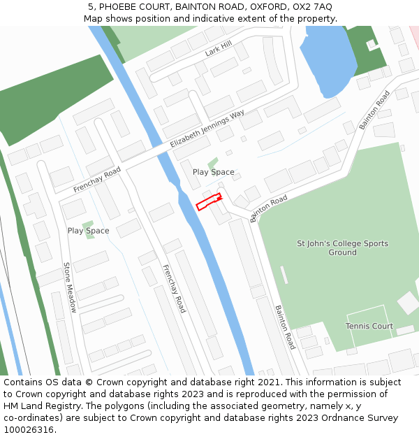 5, PHOEBE COURT, BAINTON ROAD, OXFORD, OX2 7AQ: Location map and indicative extent of plot