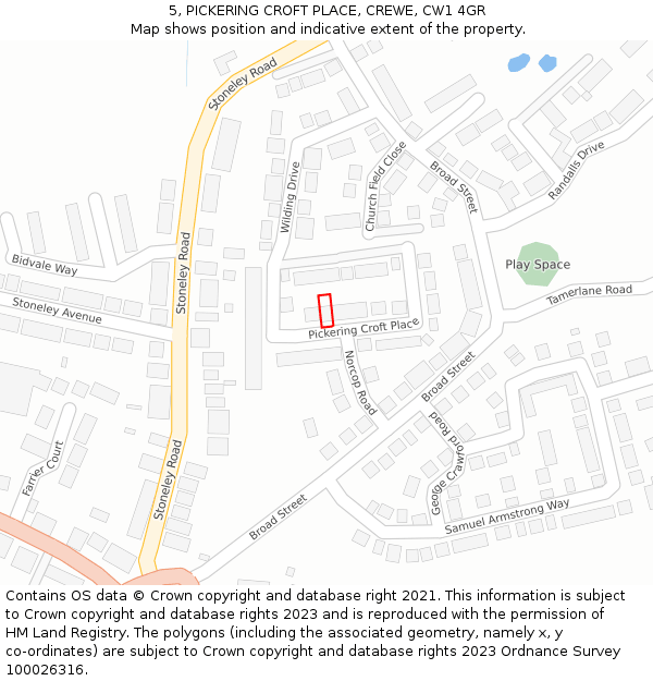 5, PICKERING CROFT PLACE, CREWE, CW1 4GR: Location map and indicative extent of plot