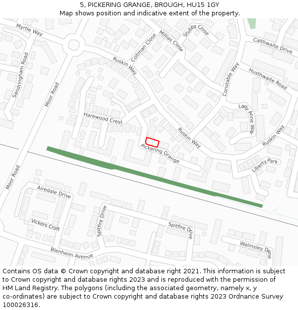 5, PICKERING GRANGE, BROUGH, HU15 1GY: Location map and indicative extent of plot