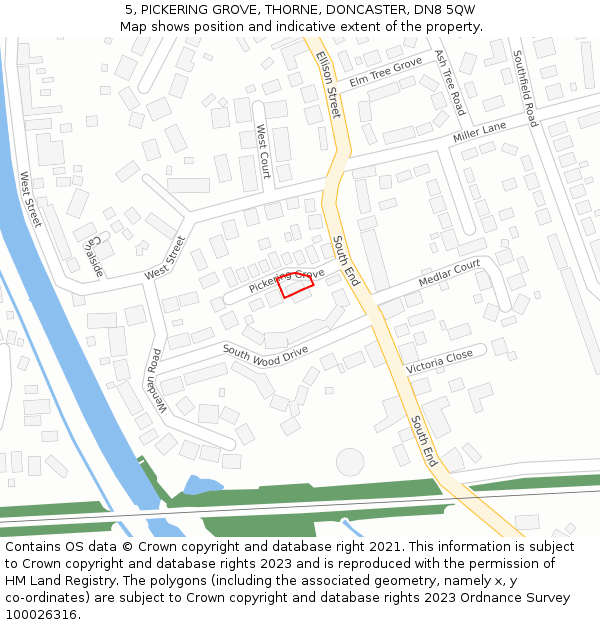 5, PICKERING GROVE, THORNE, DONCASTER, DN8 5QW: Location map and indicative extent of plot