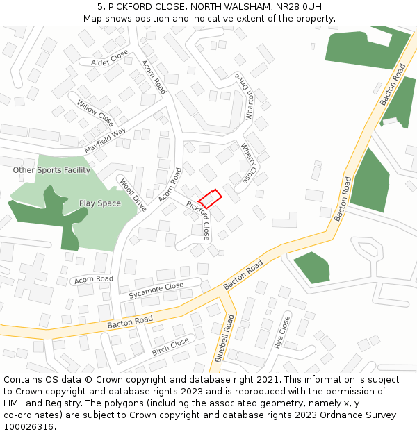 5, PICKFORD CLOSE, NORTH WALSHAM, NR28 0UH: Location map and indicative extent of plot