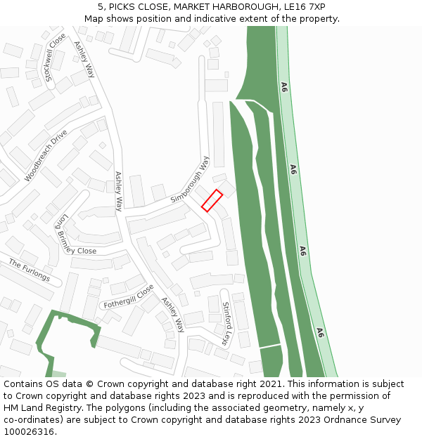 5, PICKS CLOSE, MARKET HARBOROUGH, LE16 7XP: Location map and indicative extent of plot