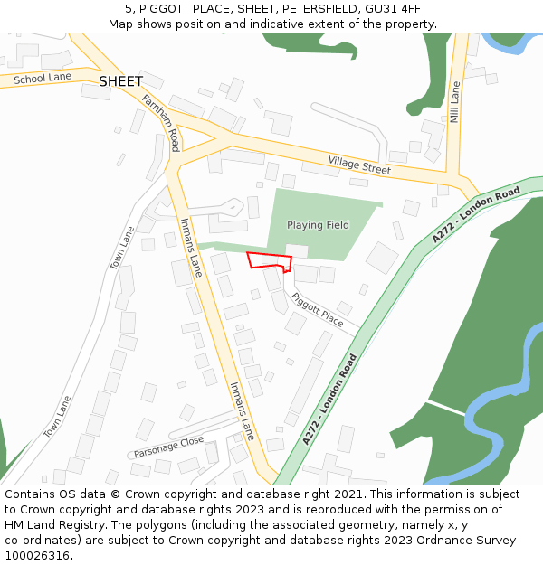5, PIGGOTT PLACE, SHEET, PETERSFIELD, GU31 4FF: Location map and indicative extent of plot