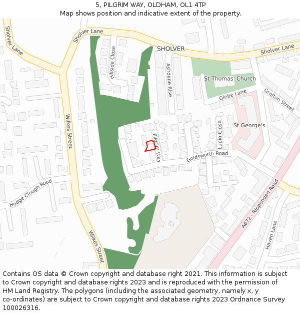 5, PILGRIM WAY, OLDHAM, OL1 4TP: Location map and indicative extent of plot