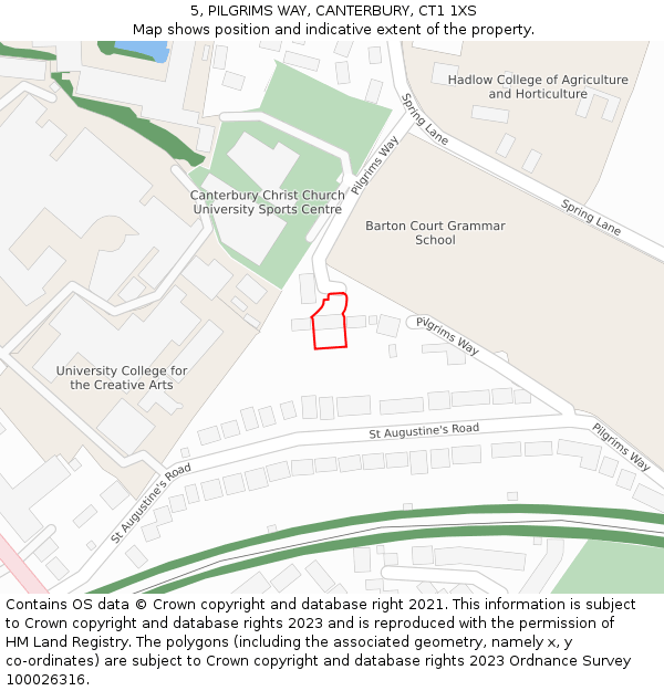 5, PILGRIMS WAY, CANTERBURY, CT1 1XS: Location map and indicative extent of plot